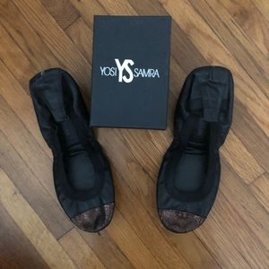Yosi Samra Black Flats w Bronze Cap Toe - Size 11.
